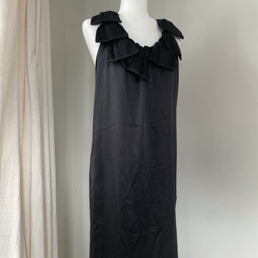 Poleci Black 100% Silk Bow Ruffle Sheath Dress - Picture 3 of 11